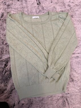 Light Green Pointelle Knit Women's Sweater